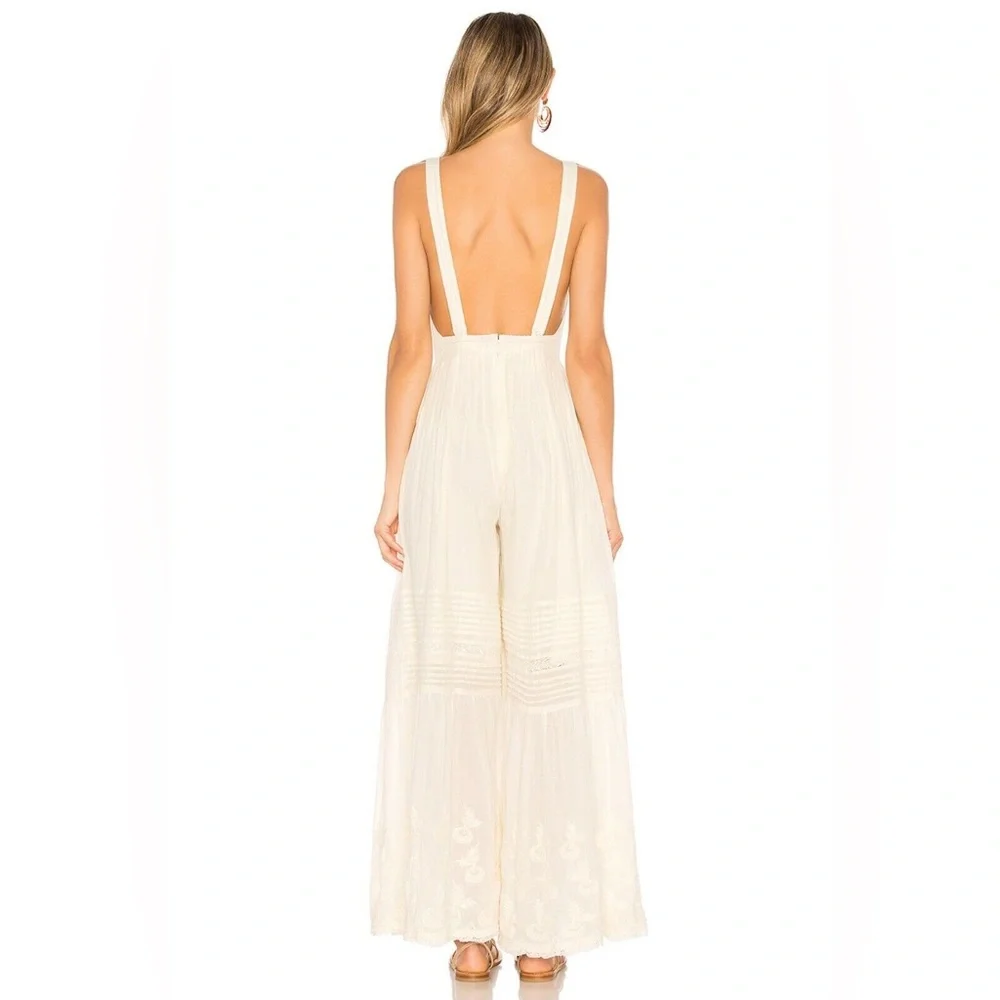 Free People Paloma Wide Leg Jumpsuit Creamy Combo